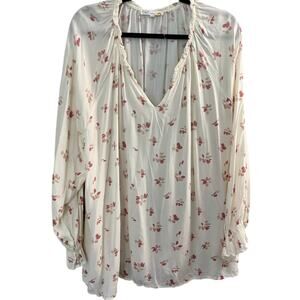 C&C California Blouse 3X Plus Off White Floral Popover Long Sleeves Peasant Boho